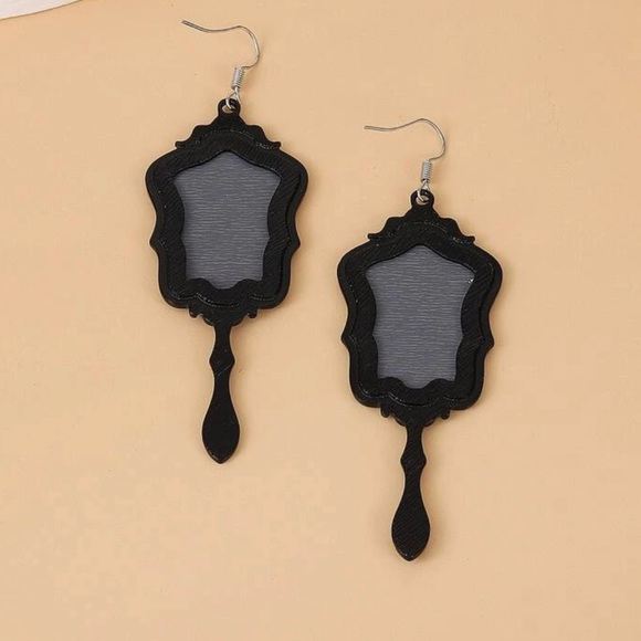 Black Hanging Mirror Lightweight Earrings - Picture 4 of 4